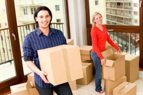 Packed boxes and furniture ready for a small move in Islington
